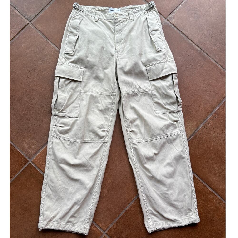 Aritzia TNA Slouchy Supply Cargo Pants with Pleated Pockets Khaki Cotton size 8